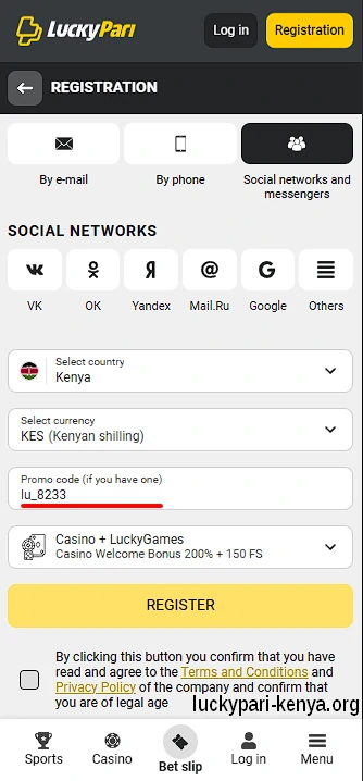 LuckyPari Social registration promo code